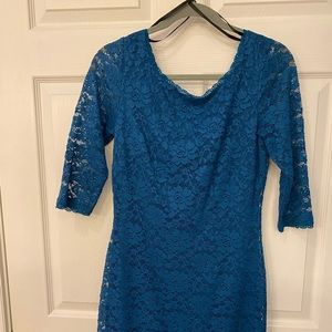 Blue lace 3/4 sleeve mini dress.